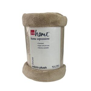 JCP Home Expressions Micro Plush Throw Blanket 50" X 60" Antique Linen New